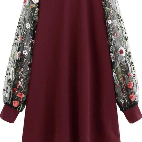 New women’s gorgeous dress with sheer floral sleeves size Large - Picture 9 of 9